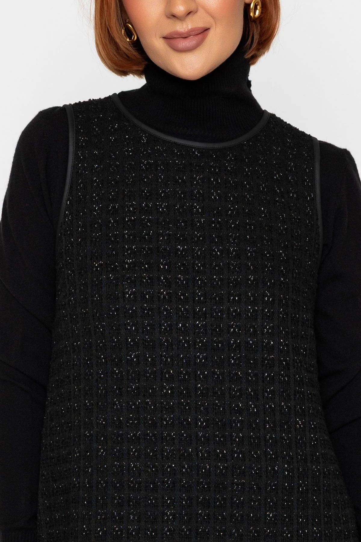 Black Sleeveless Metallic Jacquard Dress