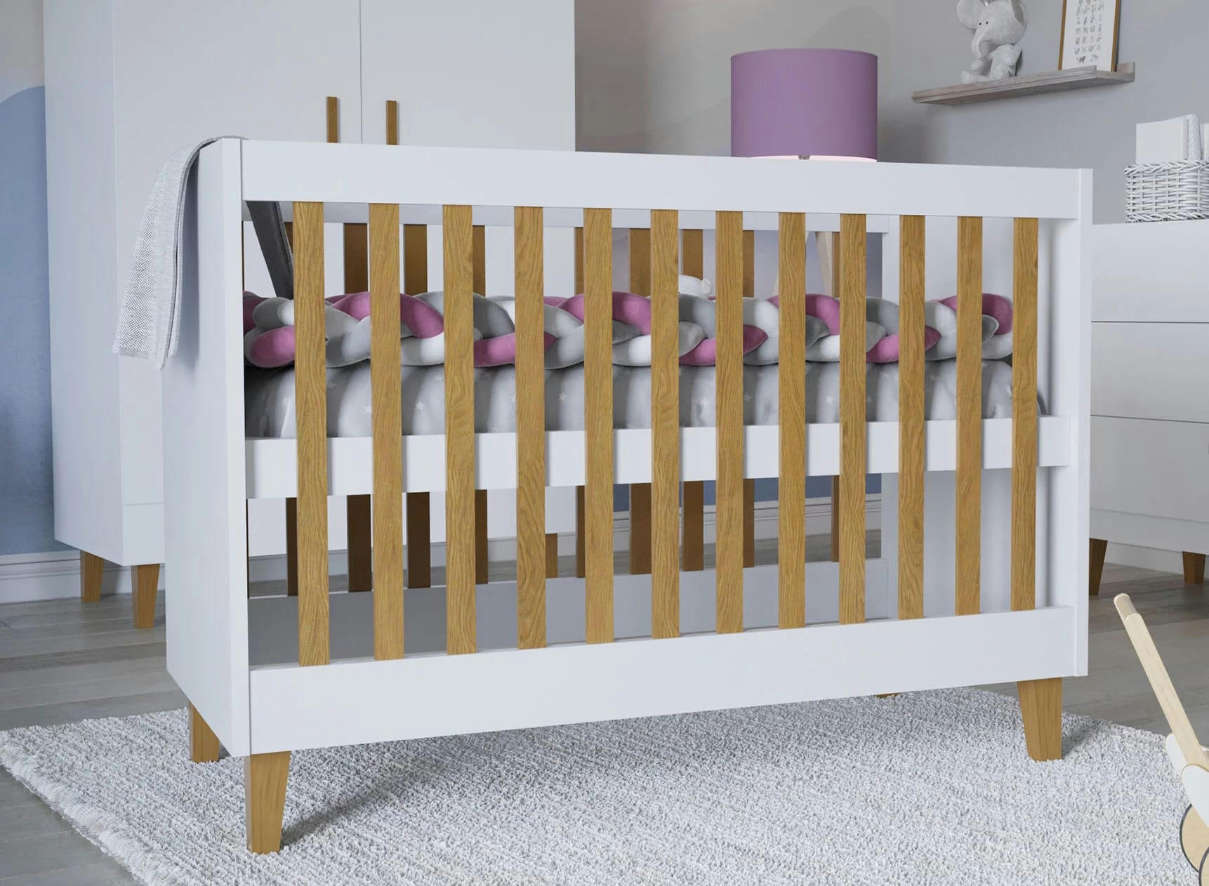 DREAM - Lit bébé 60x120 Blanc et Chêne