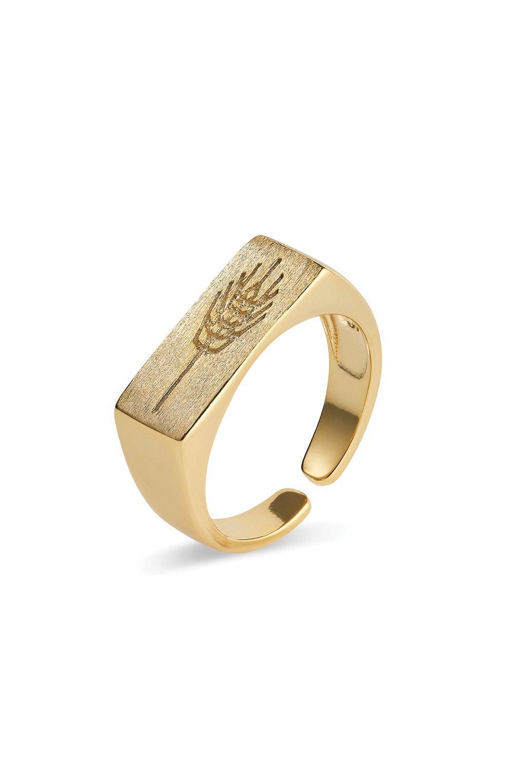 Elk & Bloom Thick 18K Gold Wheat Signet Ring