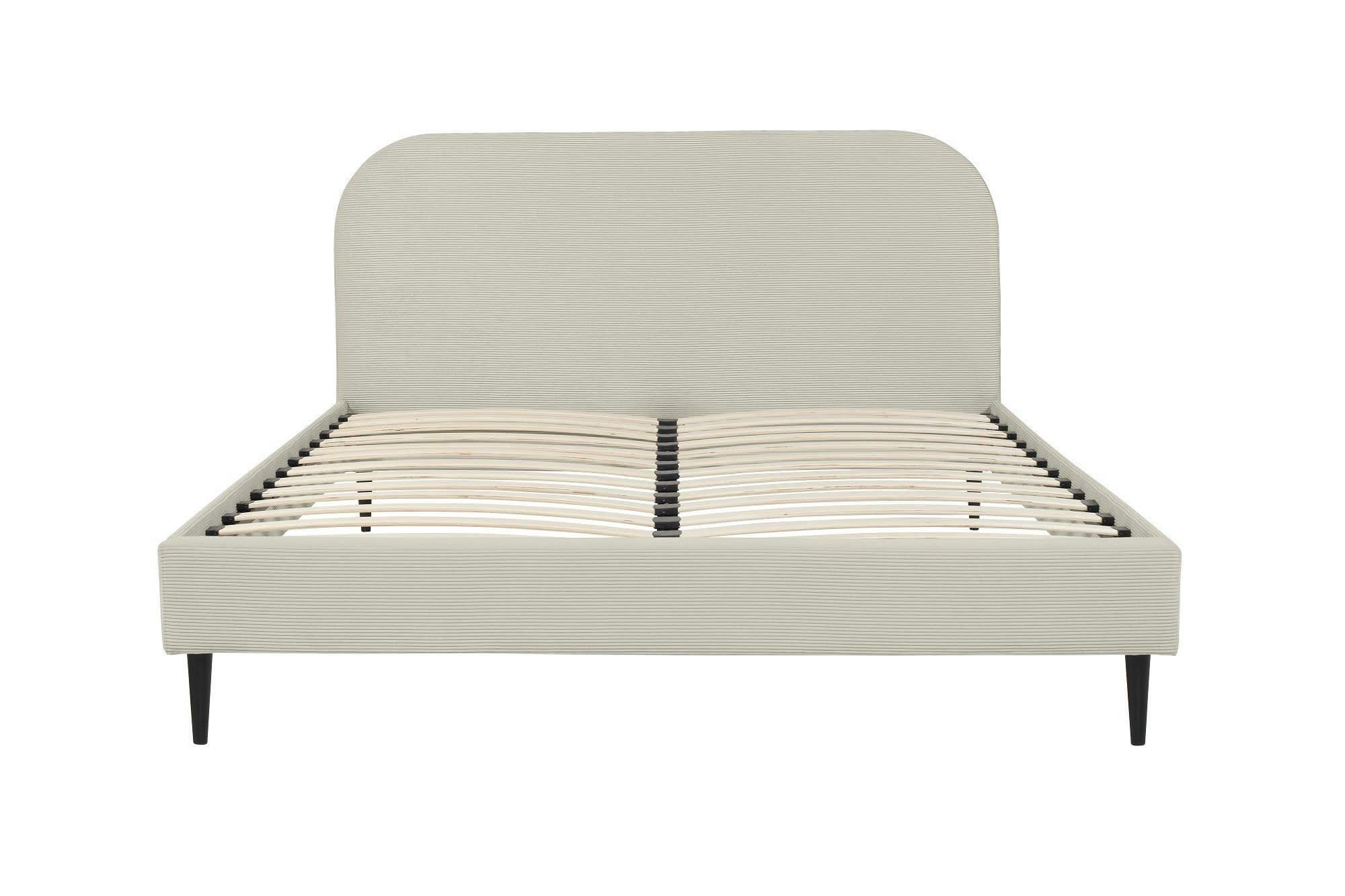 TIM - Lit avec matelas 2 places  en velours côtelé beige sable 160x200
