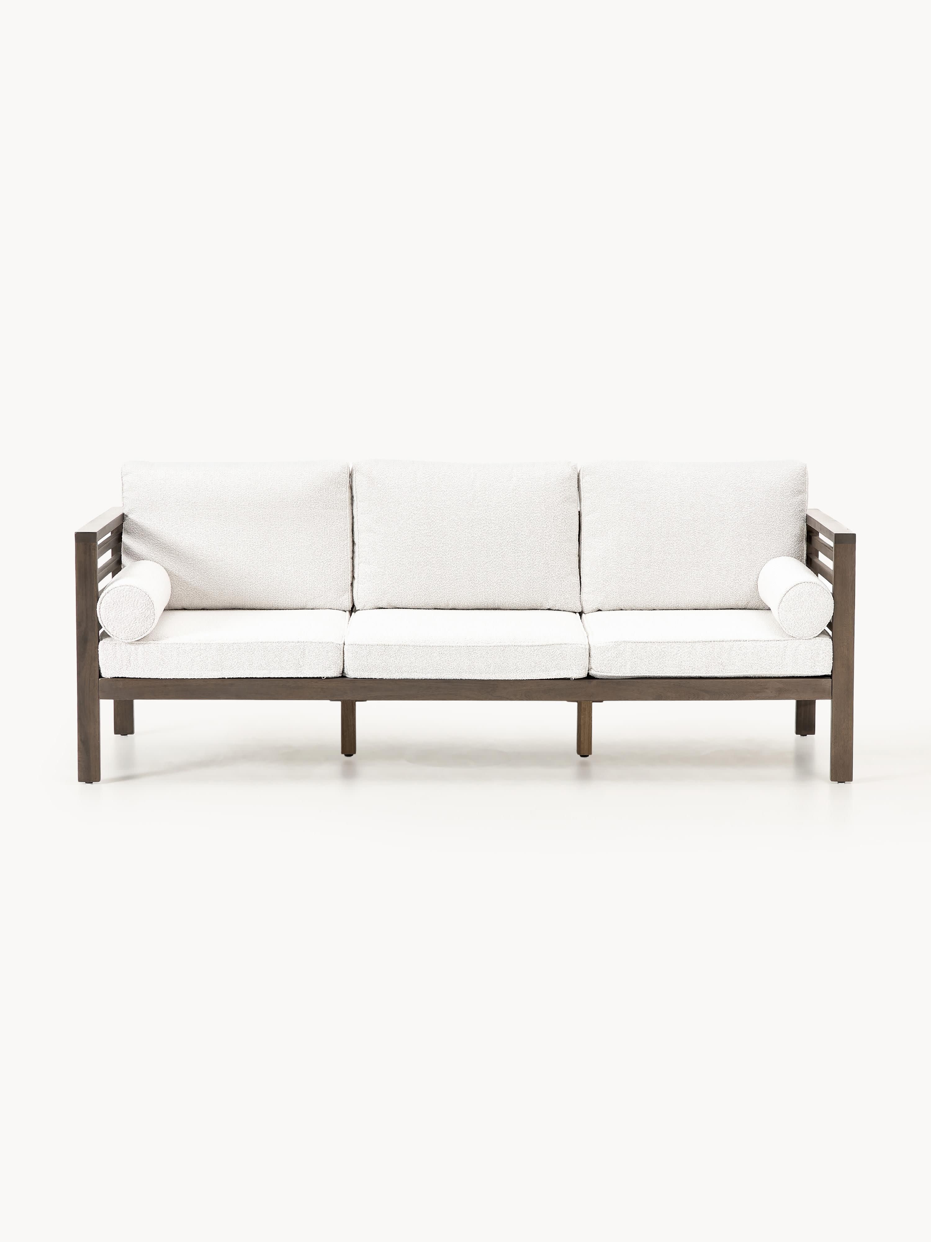 Bouclé-Garten-Loungesofa Bo aus Akazienholz, 3-Sitzer