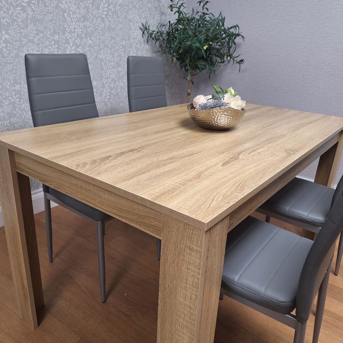 KOSY KOALA Oak Effect Dining Table Set With 4 Grey Faux Leather Chairs Dining Room Furniture