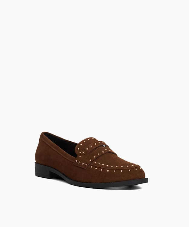 Gladwin Tan - Leather Stud Detail Penny Trim Loafers