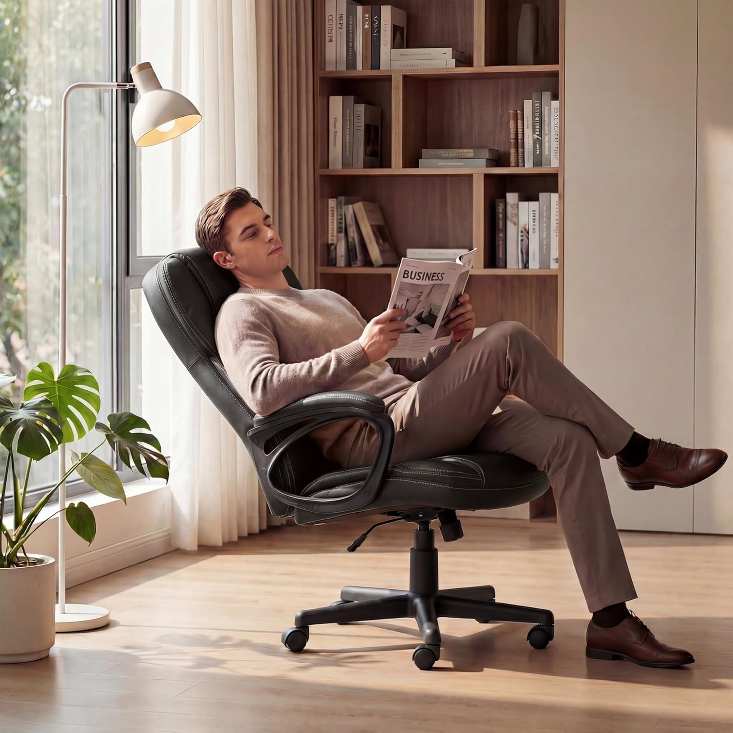 Furmax Office Executive Chair High Back Adjustable Managerial Home Desk Chair, Swivel Computer PU Leather Chair with Lumbar Support