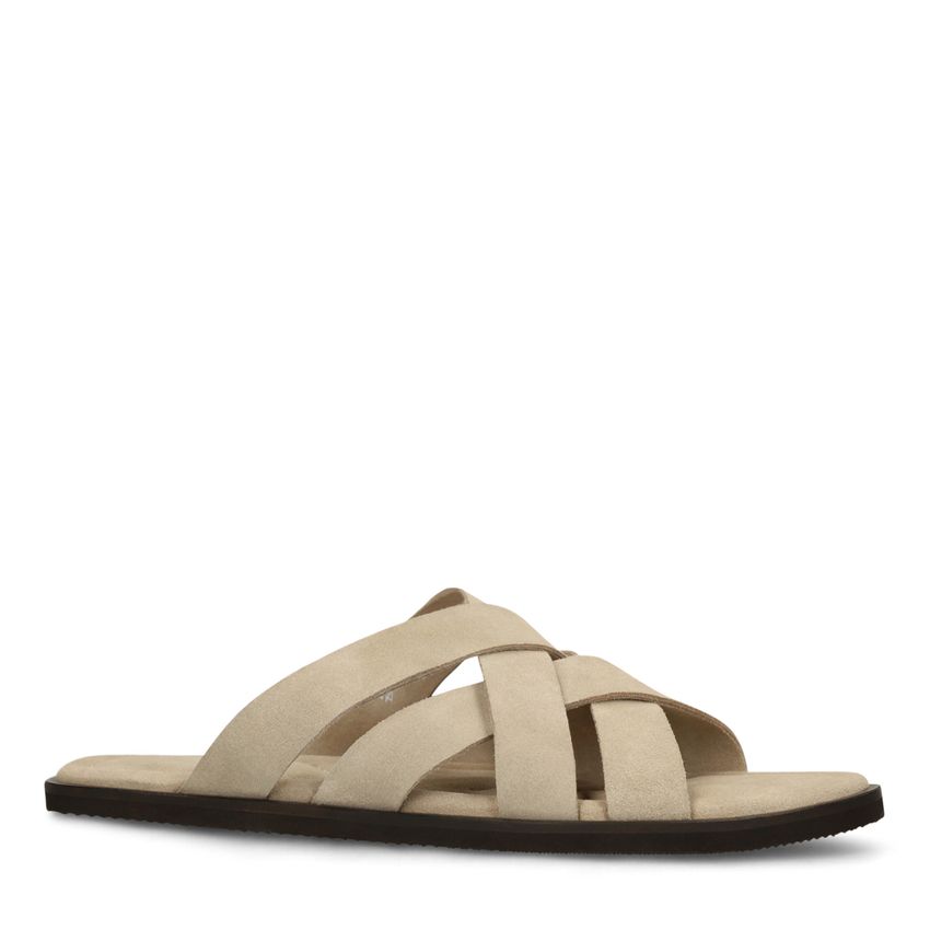 Manfield Beige suède gevlochten slippers
