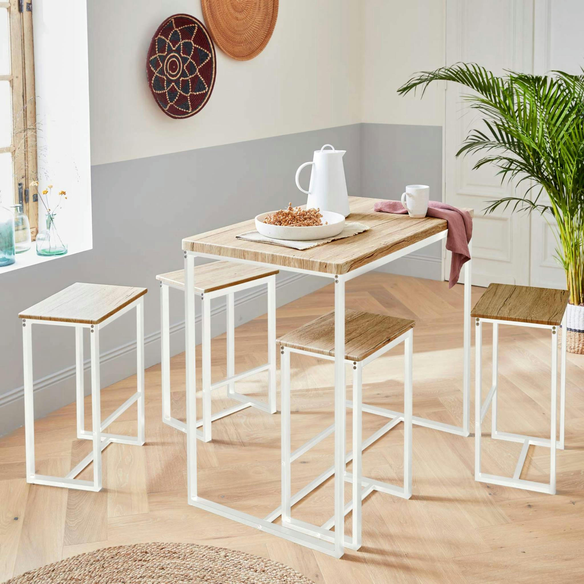 LOFT - Set table haute avec 4 tabourets de bar