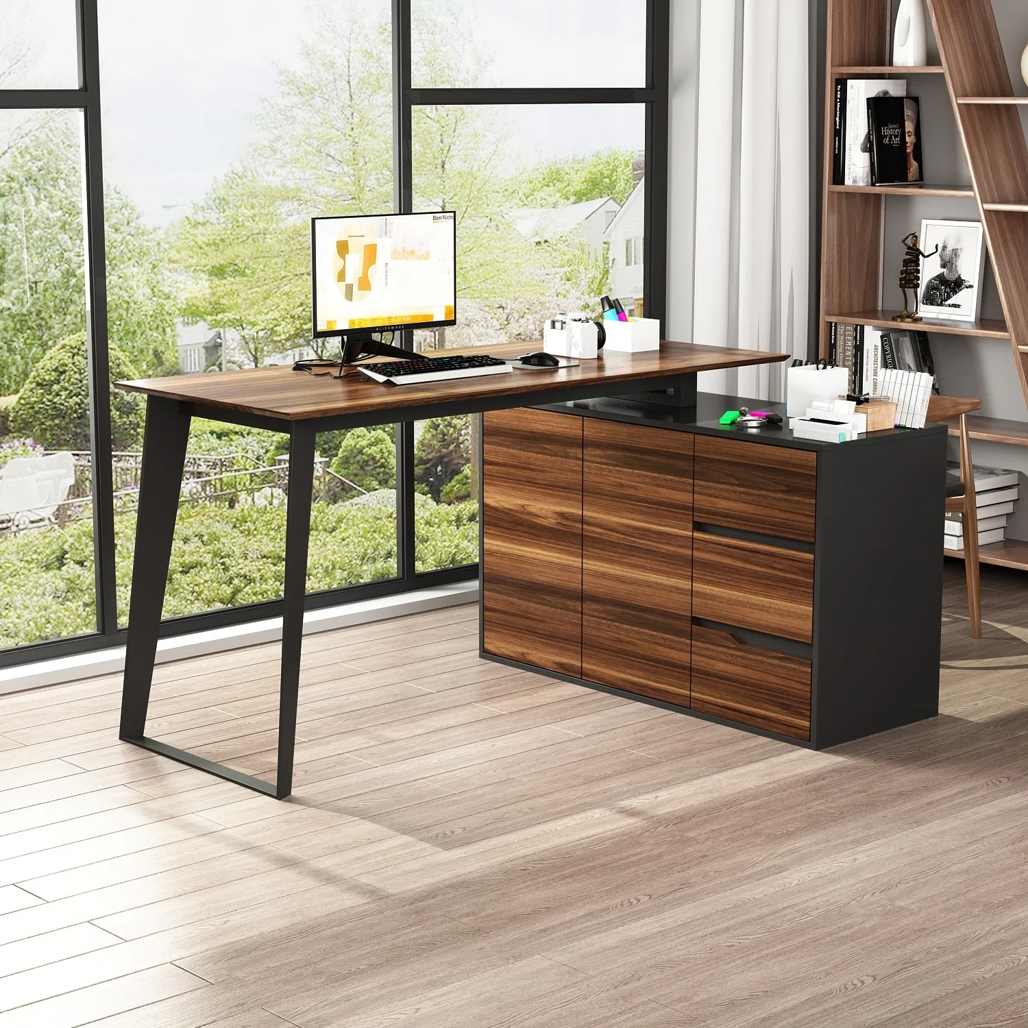 Timechee Home Office Computer Desk L-Shaped Corner Desk 54.3 Writing