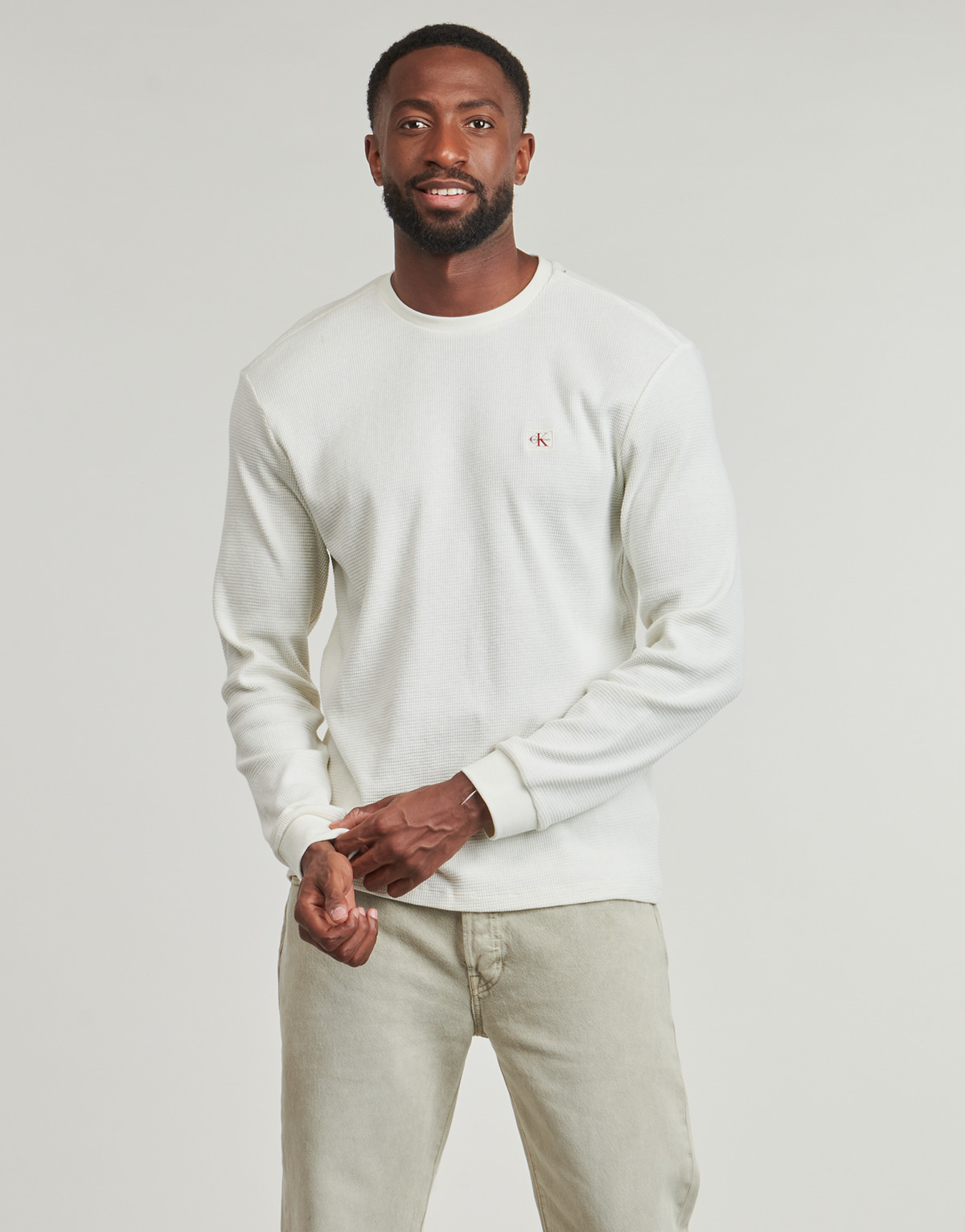 Calvin Klein Jeans - LS WAFFLE BADGE CREWNK TEE - White
