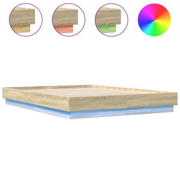 Łóżko Drewniane Rama Łóżka Sofa Brązowe Do Sypialni Pokoju LED 140x200 cm