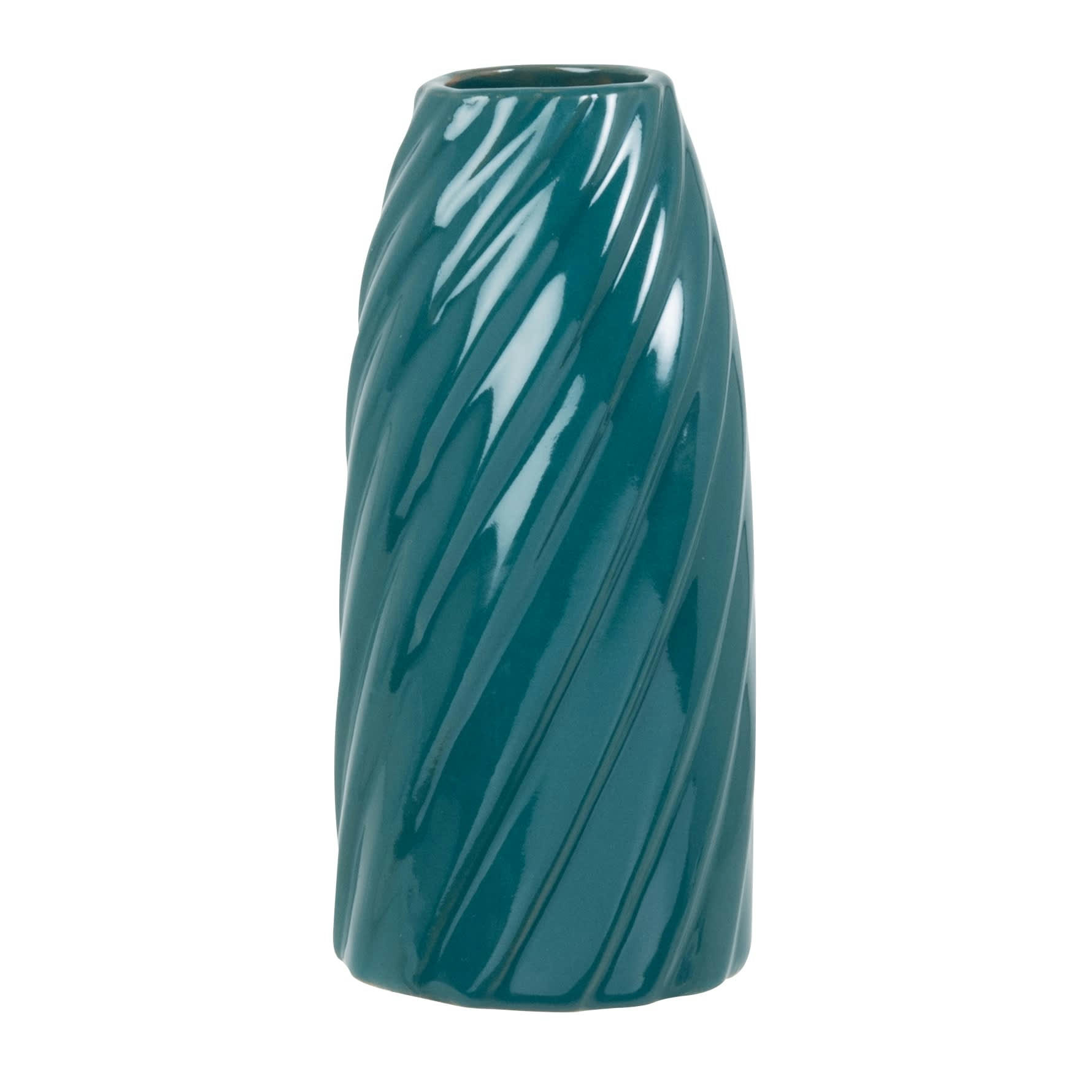 TWIST - Vase en grès torsadé bleu paon H18