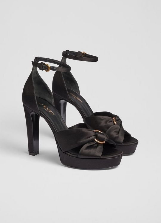 Aysha Black Satin Platform Sandals