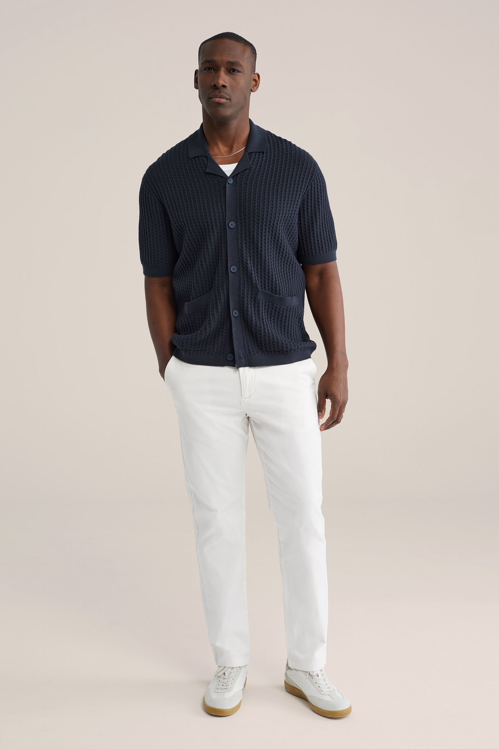 Heren regular fit gebreide polo met structuur