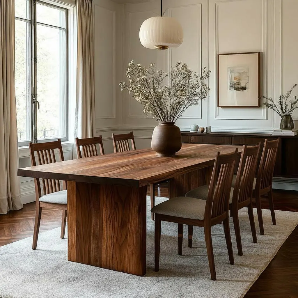 The Palmer Dining Table: Handcrafted Solid Wood Panel Leg Design