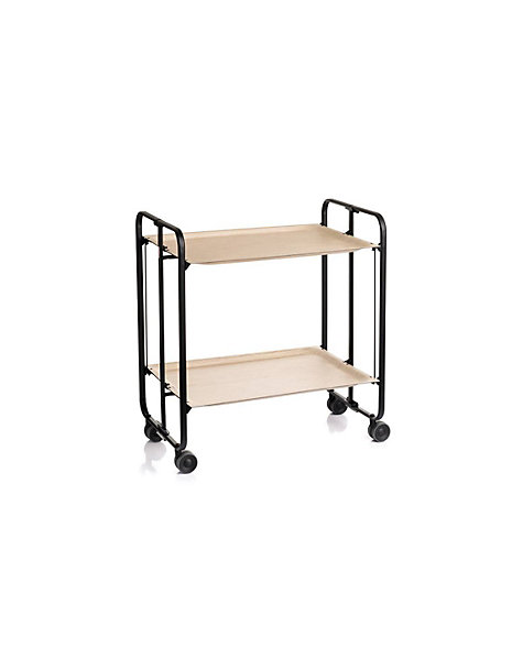 Desserte pliante BAUHAUS avec roulettes, Structure noire, 2 niveaux, 4 positions