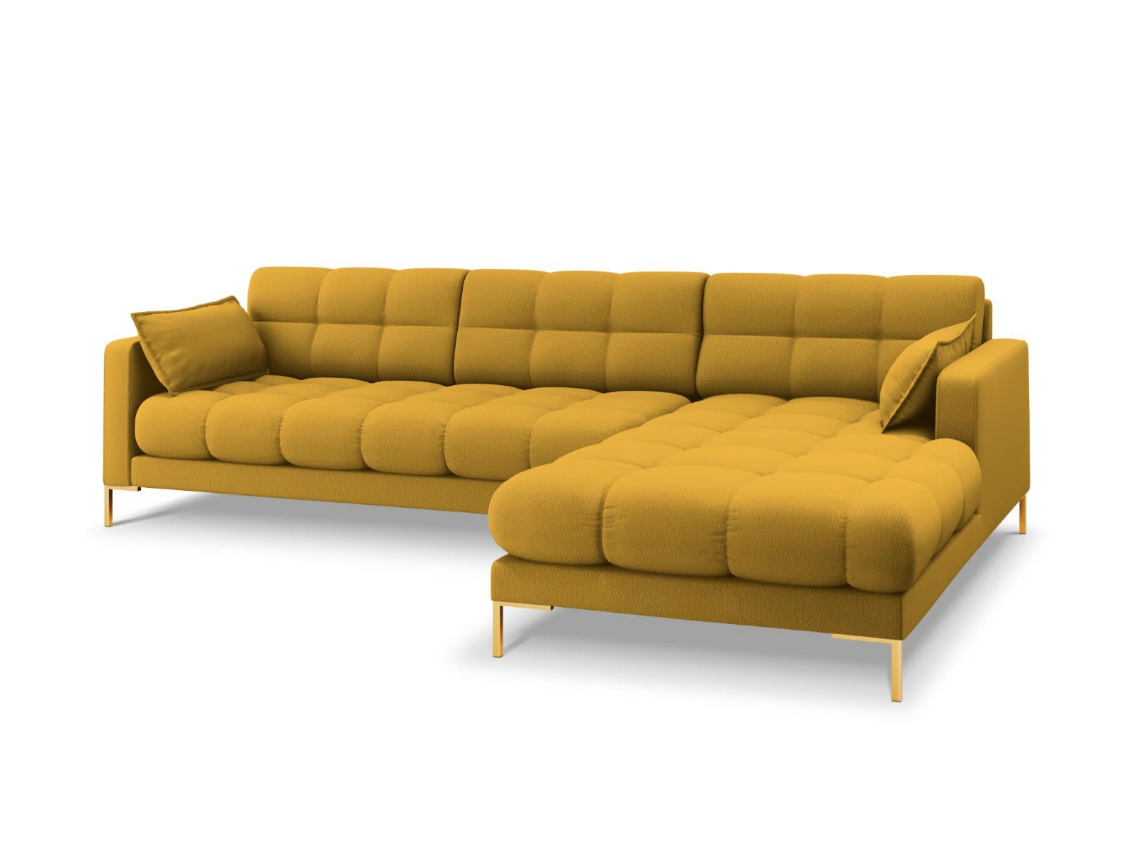 MAMAIA - Canapé d'angle droit 5 places en tissu structurel jaune