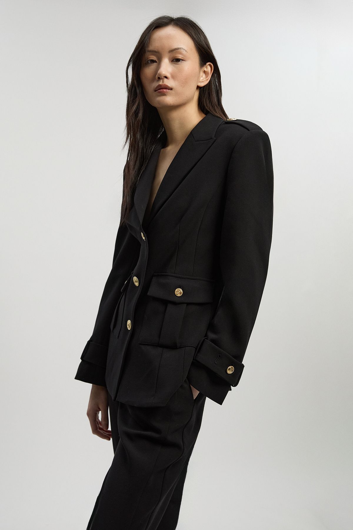 KarenMillen Petite Compact Stretch Tailored Military Single Breasted Blazer