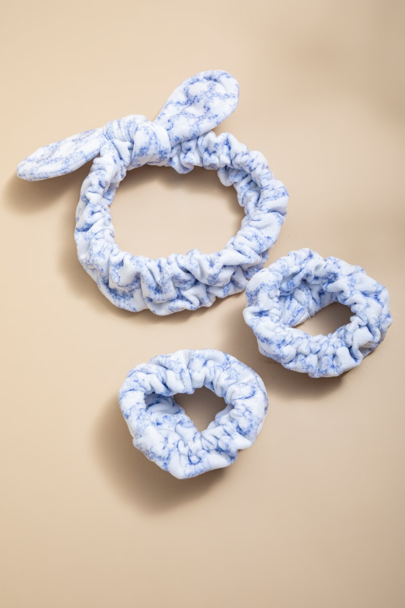 Blue Floral Print Spa Hair Set