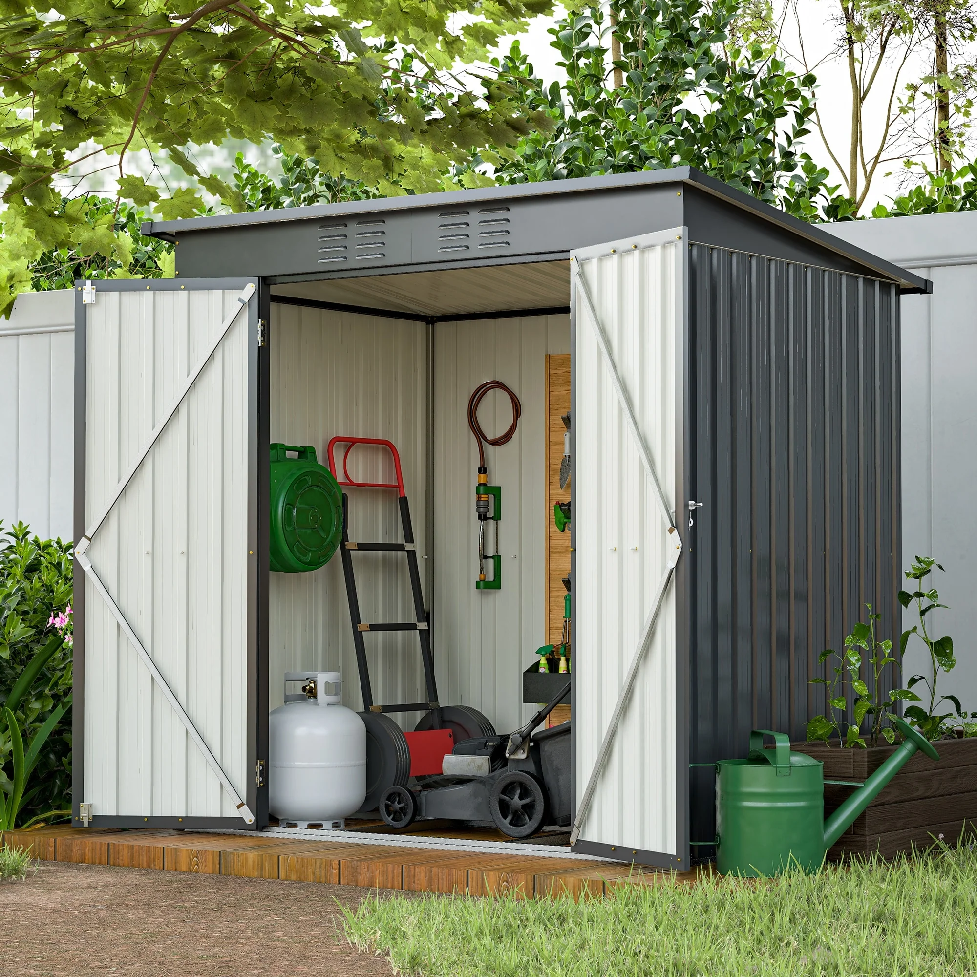 6 ft. W x 4 ft. D Galvanized Steel Double Door Outdoor Storage Shed