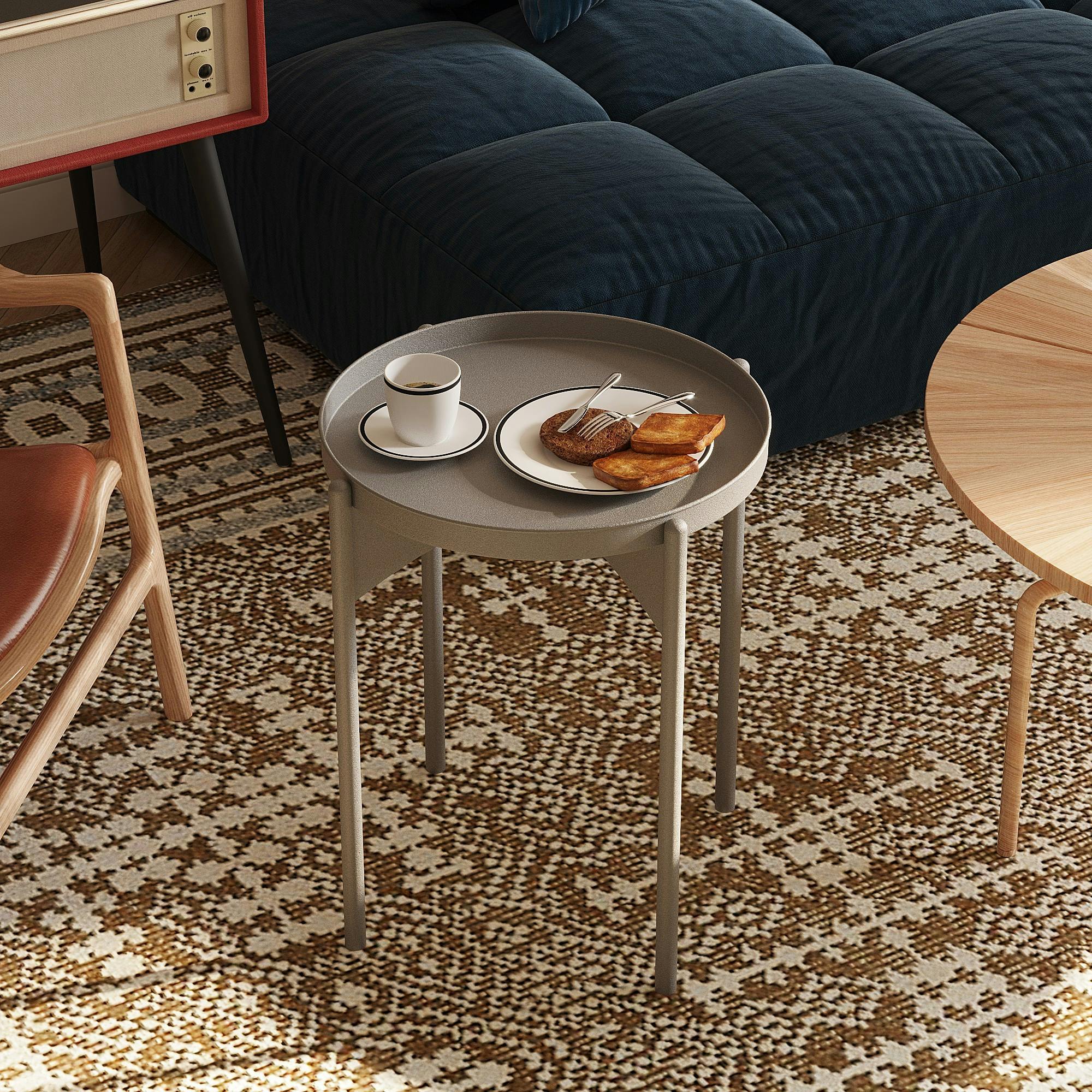 Petite table ronde grise design & plateau assorti SFAX
