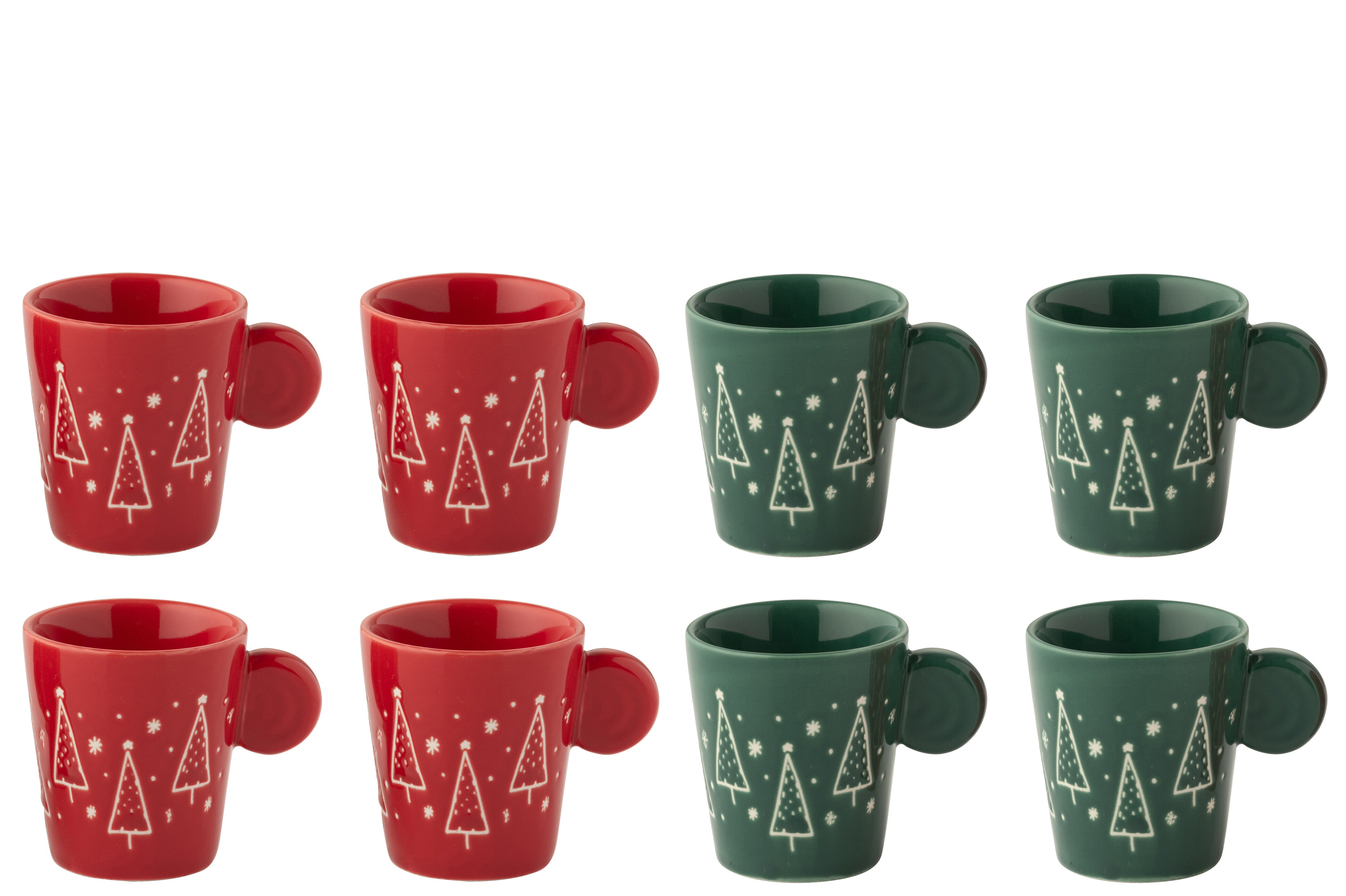 J-Line kopje Kerstmis - keramiek - rood/groen - 2 dozen van 4 stuks