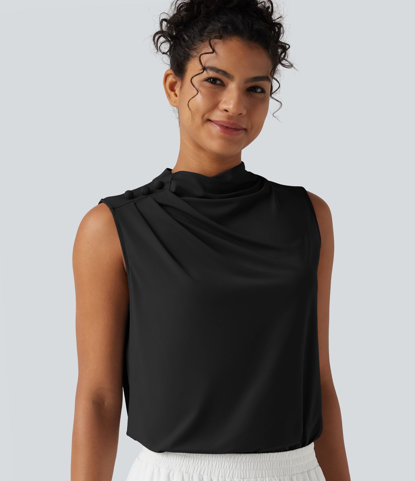 Haut tailleur sans manches à col cheminée et dos à découpe goutte d'eau à effet frais InstantCool, protection solaire UPF50