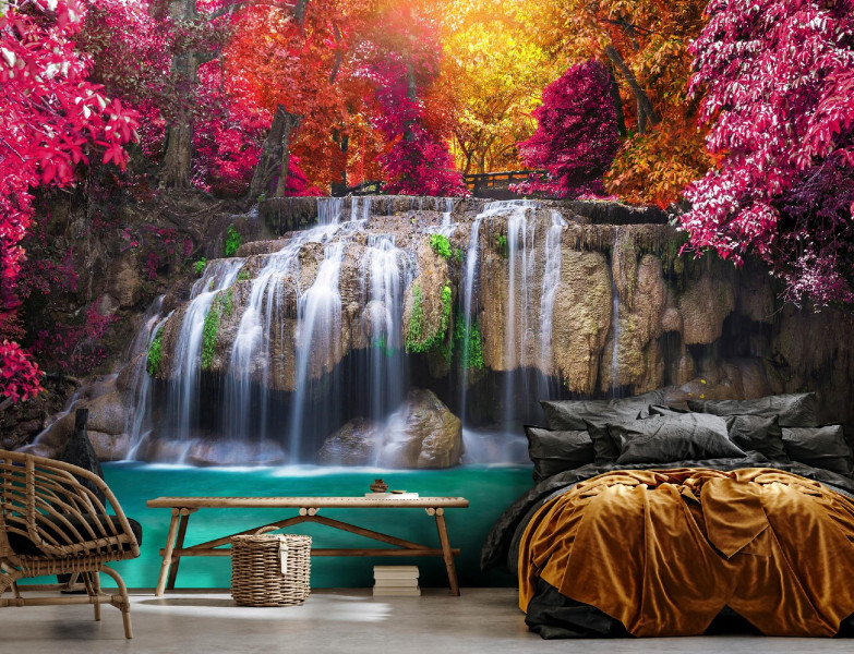 Fototapeta Wodospad 3D Las Natura Do Salonu Tapeta 150X105