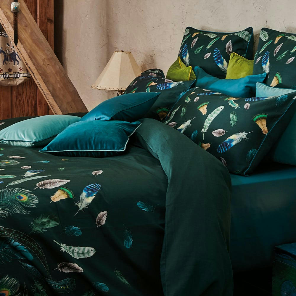 FEATHERS GREEN - Housse de couette  satin de coton 120 fils/cm² vert 240x220