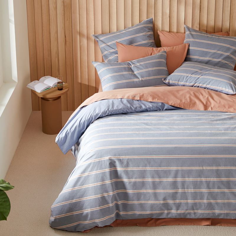 Stonewashed Cotton Printed Storm Blue Stripe Pillowcases