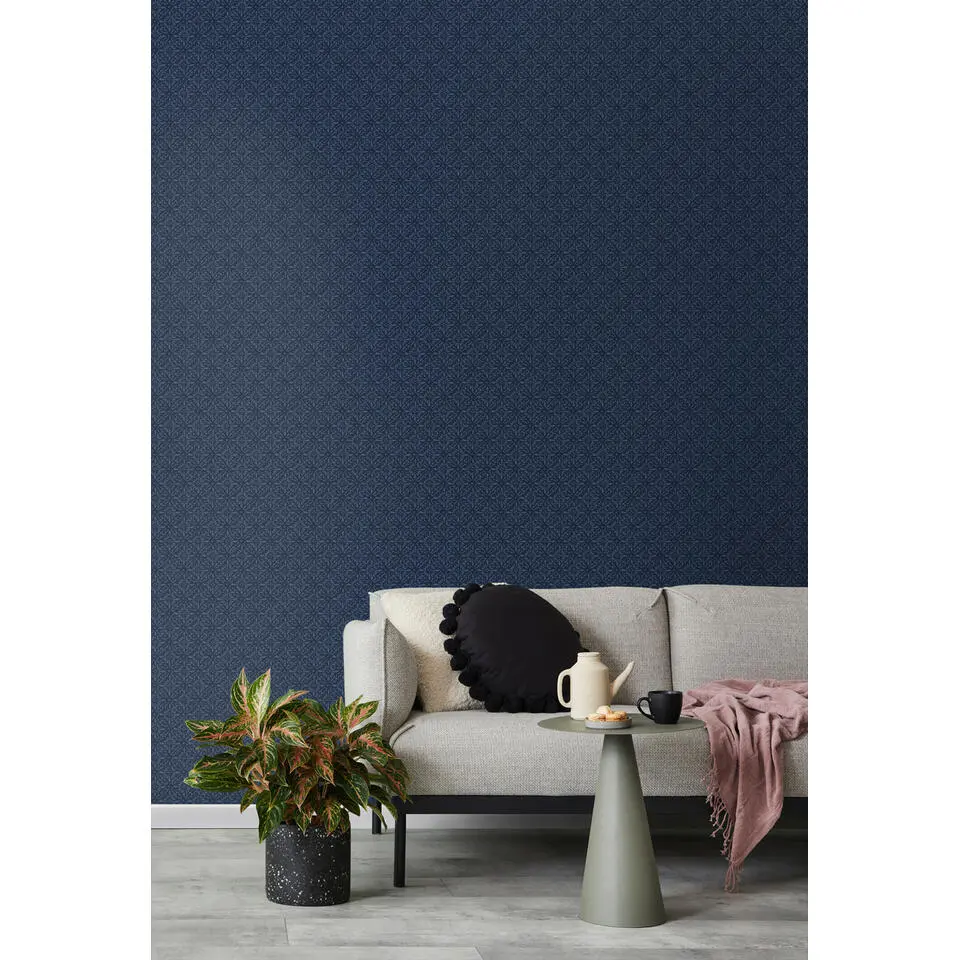 Walls4You behang etnisch motief donkerblauw - 53 cm x 10.05 m