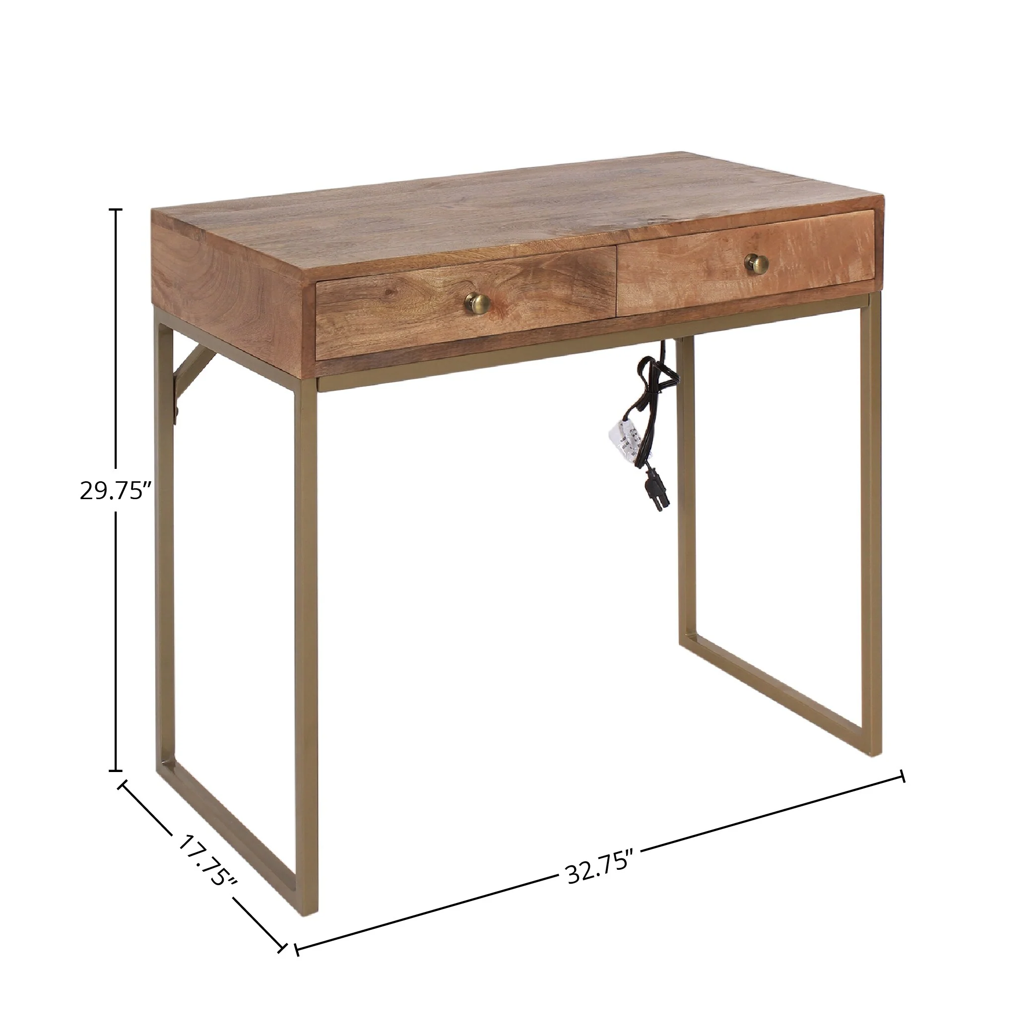 Meliz Mid-Century Modern 2-Drawer Solid Wood Desk, Brown