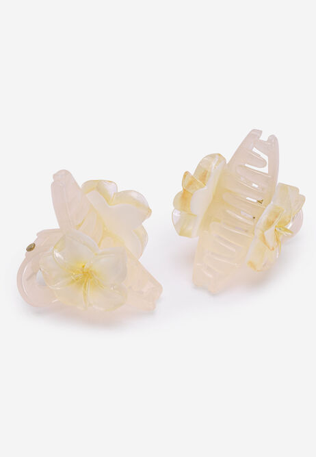 Womens 2pk Cream Matte Mini Flower Hair Clips