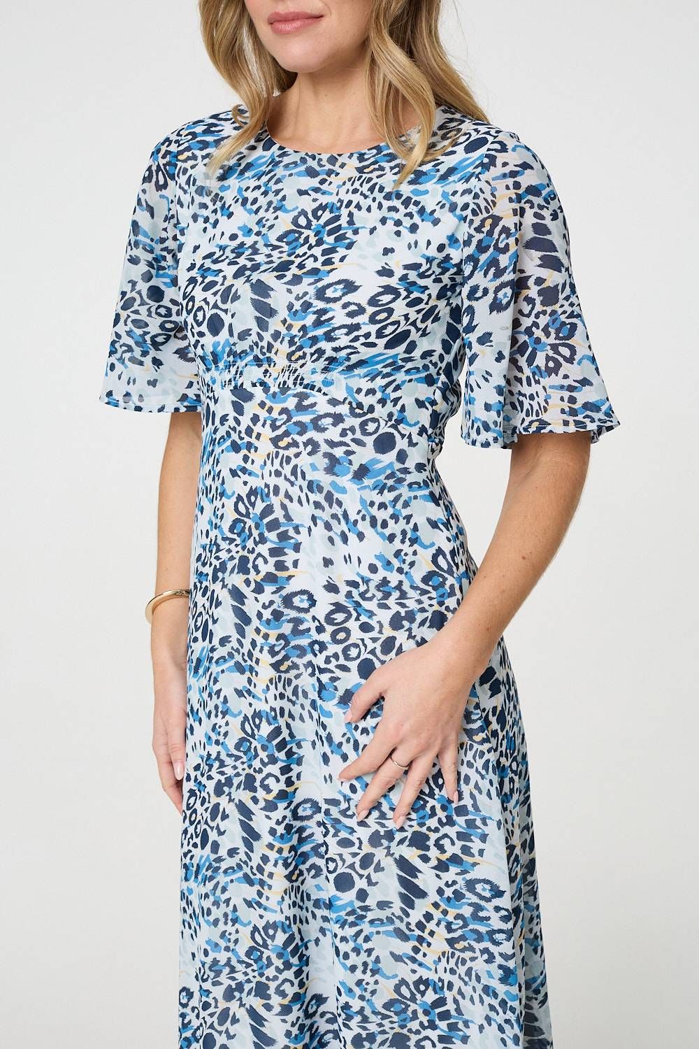 Izabel London Animal Print Flared Sleeve Midi Dress