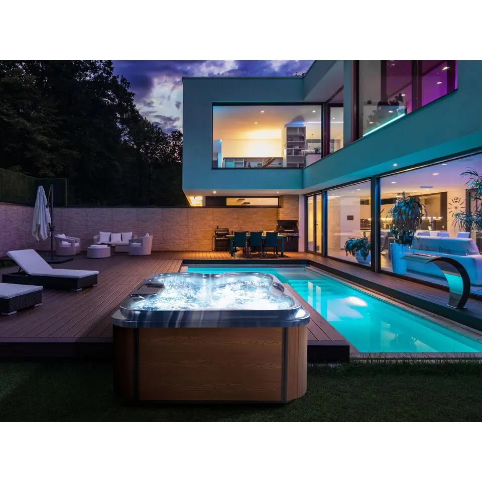 ARCELIA - Whirlpool buitenbad - Blauw - 215 x 180 cm - Acryl