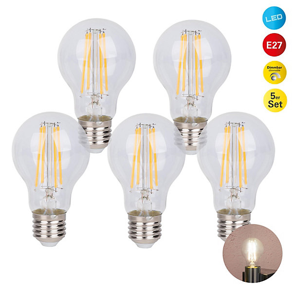 Lot de 6 ampoules LED filament avec douille E14 8 watts, en métal et verre, claires