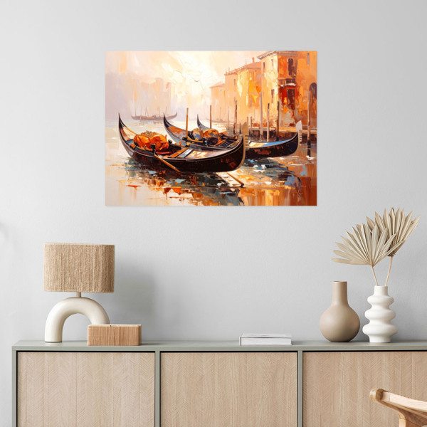 Naklejka samoprzylepna Feeby Wenecja Miasto Gondole Beżowy 30x20
