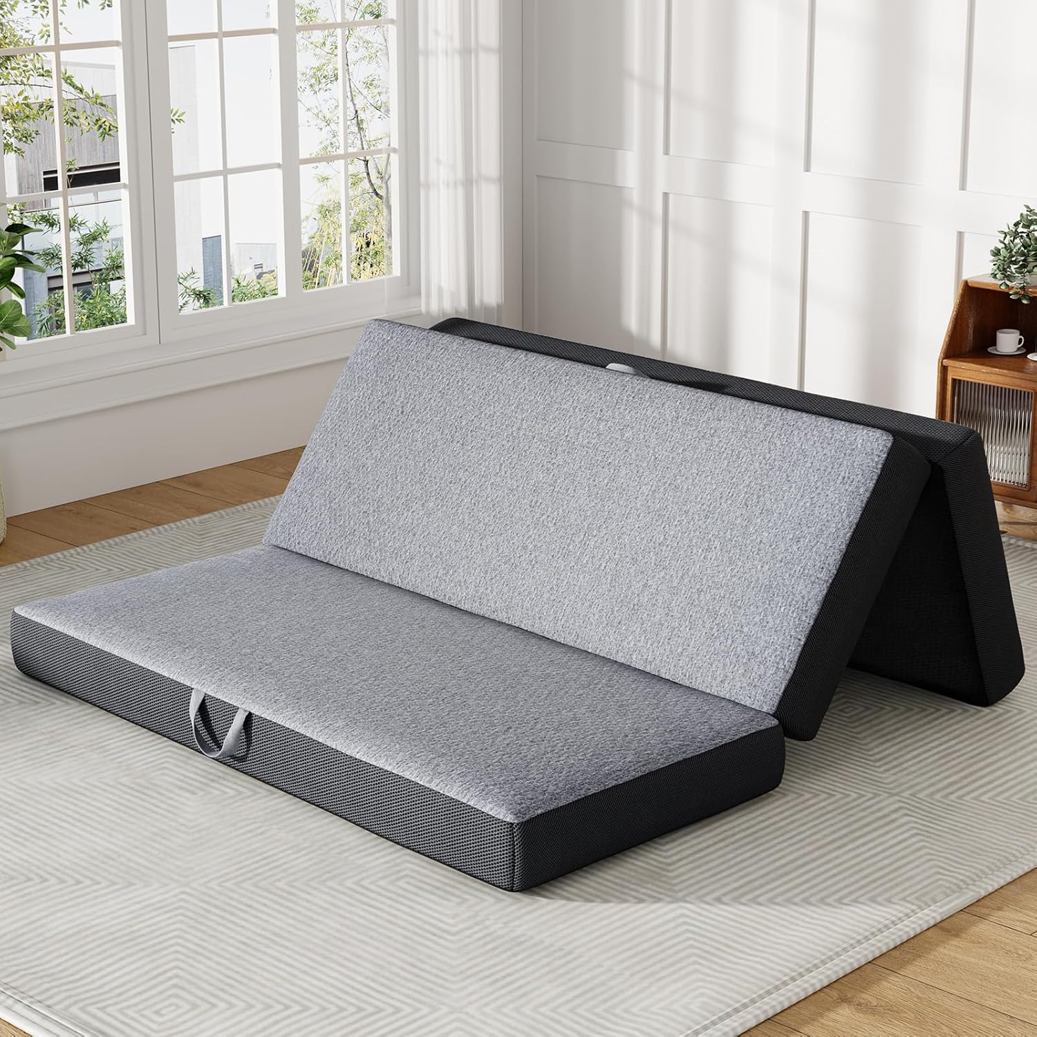 Trifold Mattress Queen Size 6 Inch - Foldable Memory Foam Mattress for Camping, Travel, RV, Guest Bed & Yoga - No Slip Bottom, Washable Cover with Handles - Portable Folding Floor Cushion 78x58x6