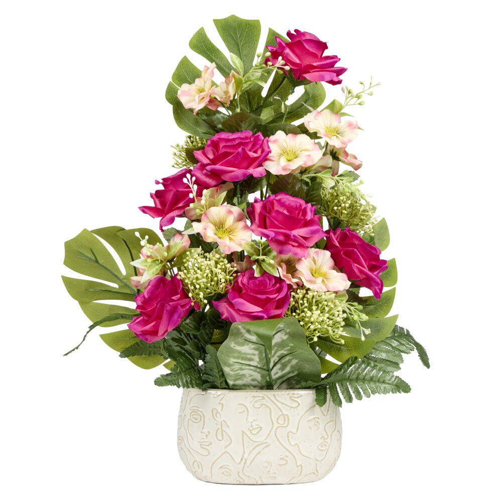 Jardinière céramique roses pensées et mini fleurs 42x10xH50cm (3 modèles)