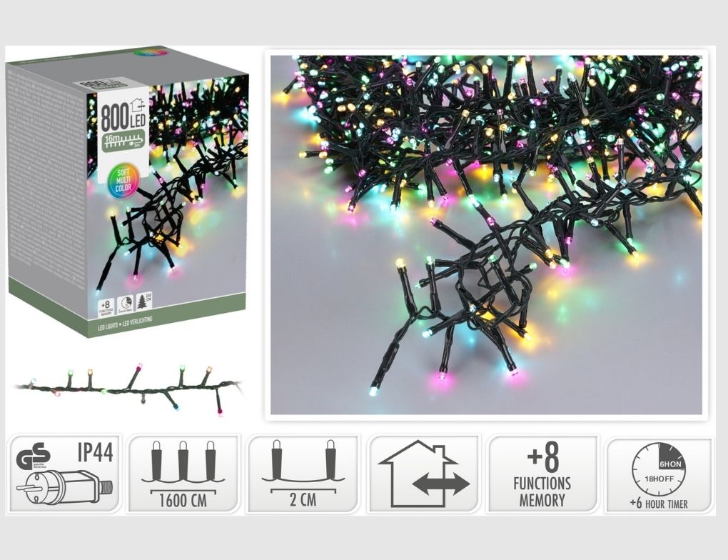 LED-Lichterkette 800 LEDs Soft Multicolor 16m mit Timer