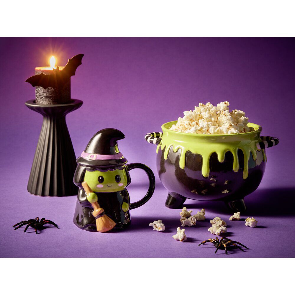 Saladier Halloween 2.4L chaudron dolomite noir et vert 25x20x15cm