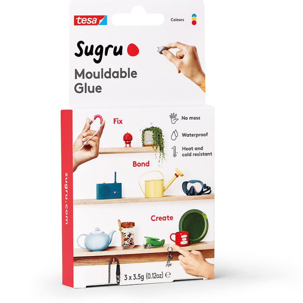 FORMBART LIM TESA SUGRU RØD/BLÅ/GUL 3STK