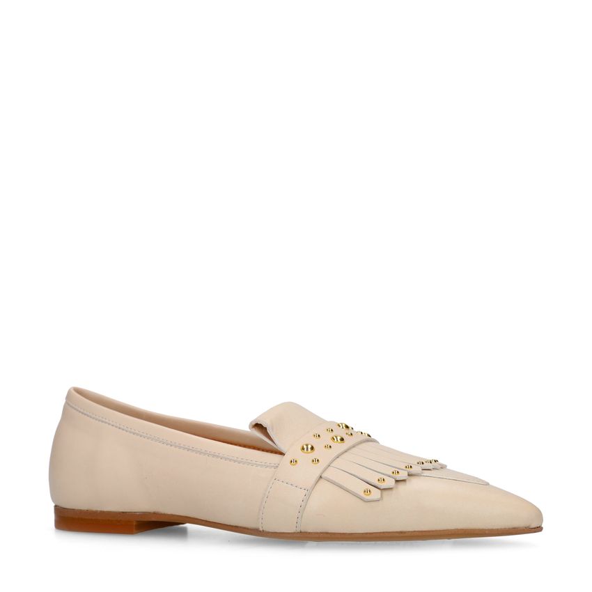 Manfield Off white leren loafers met gouden studs