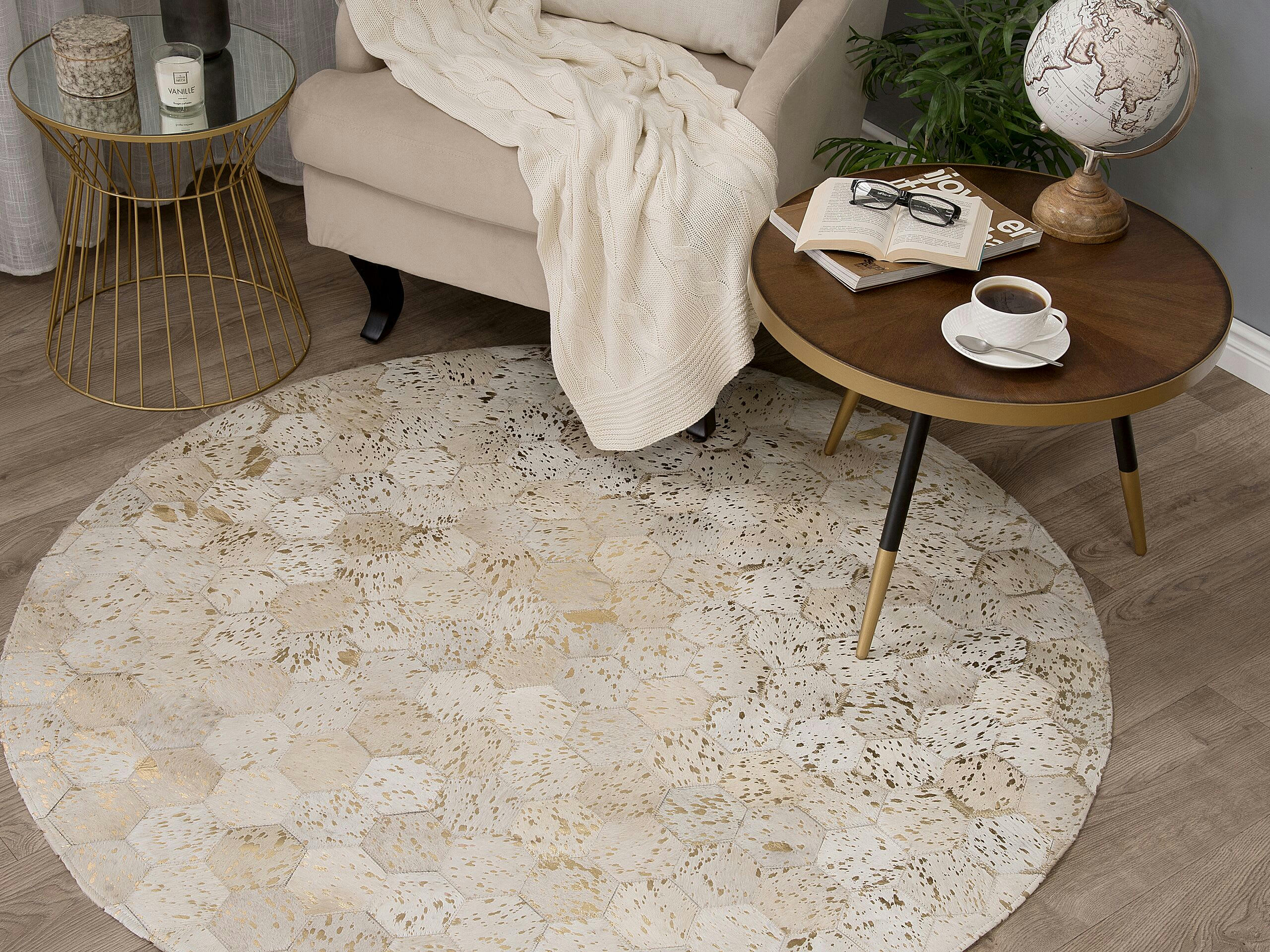 ZEYTIN - Tapis en cuir véritable beige 140x140cm