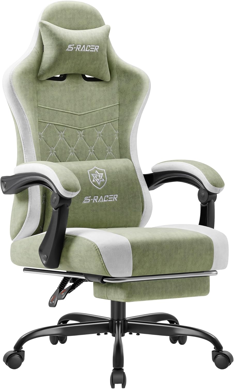 Homall Gaming Chair with Massage & Footrest, Ergonomic Computer Office Chair, High-Back Racing Style Reclining Chair with Adjustable Lumbar Support, Breathable Tech Fabric for Adults (Green)