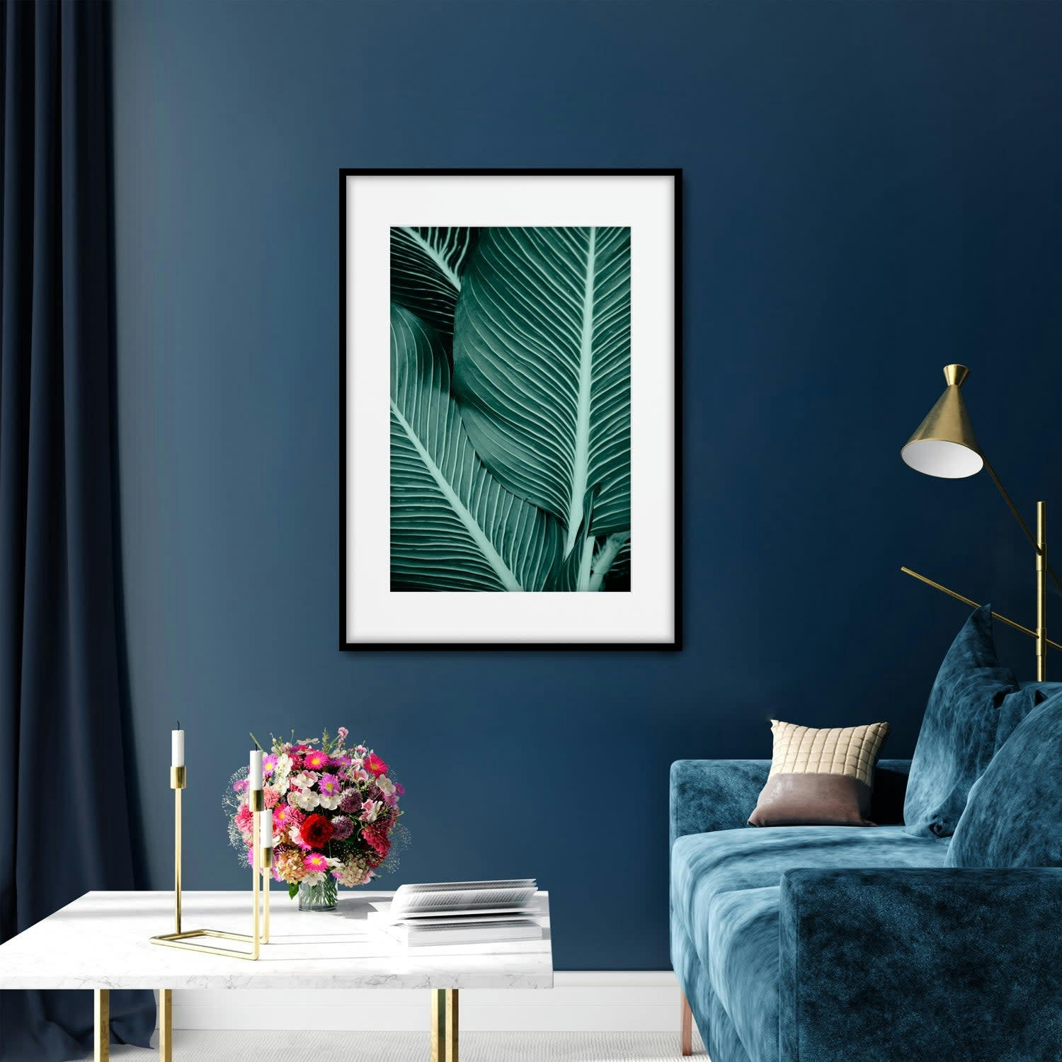 PLANTAS - Affiche avec cadre noir - Plan détail feuille - 50x70