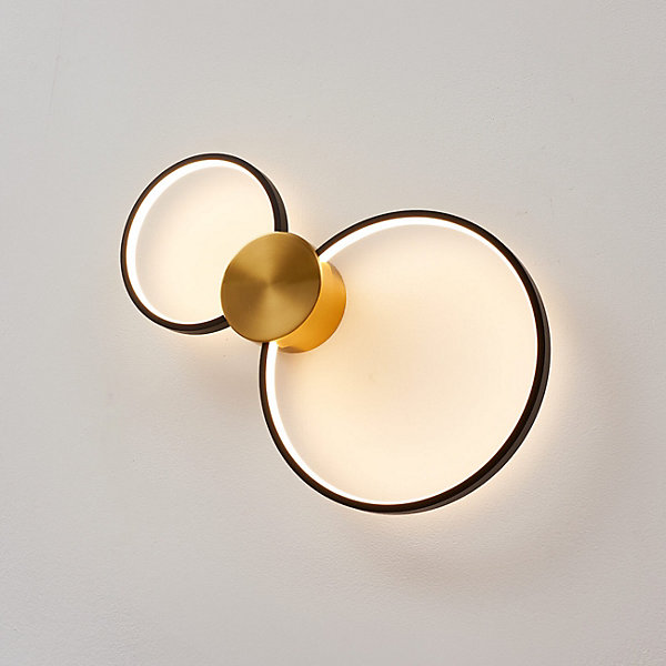 Applique ou plafonnier double cercle noir et laiton LED 52 cm - Alisa
