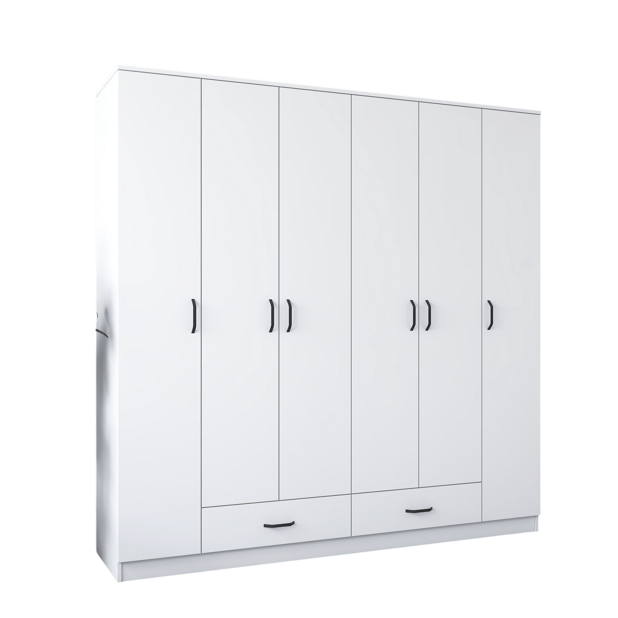 Armoire penderie blanche 6 portes 2 tiroirs BYRON