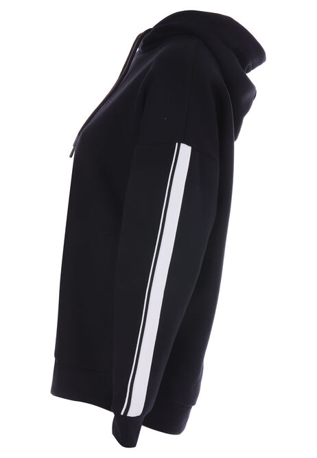 Womens Black Long Sleeve Hoodie with Stripe