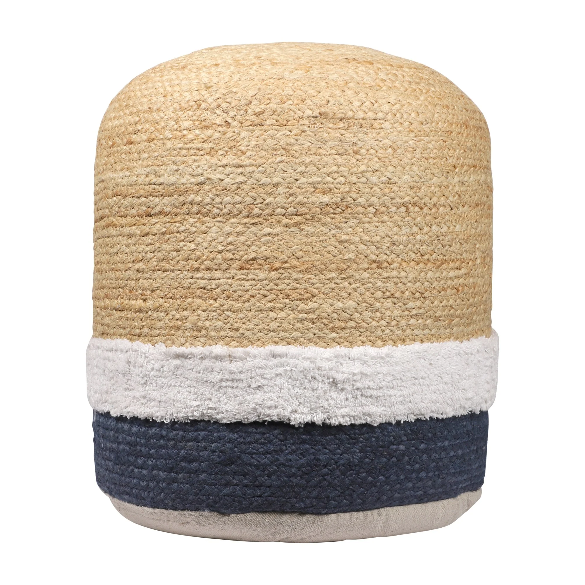 Sevita Natural/Navy Nautical Coastal Striped Hand-Made Pouf