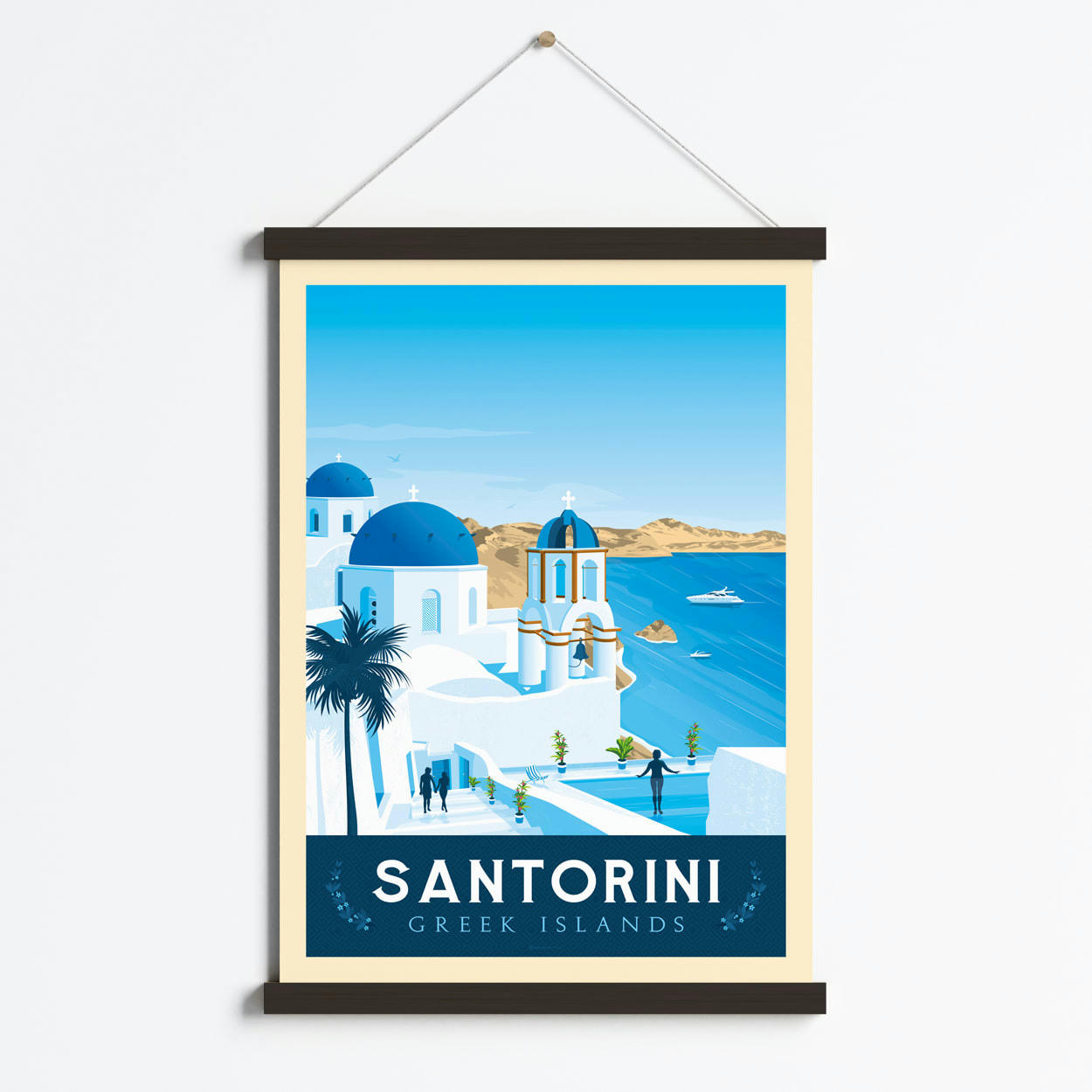 - Affiche Santorin Grèce + Cadre Magnétique (Bois Noir) 50x70 cm