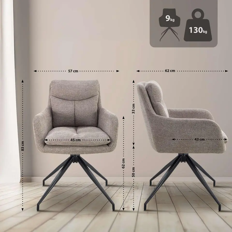 CLP Eetkamerstoel Somers zwart Frame - Stof - taupe